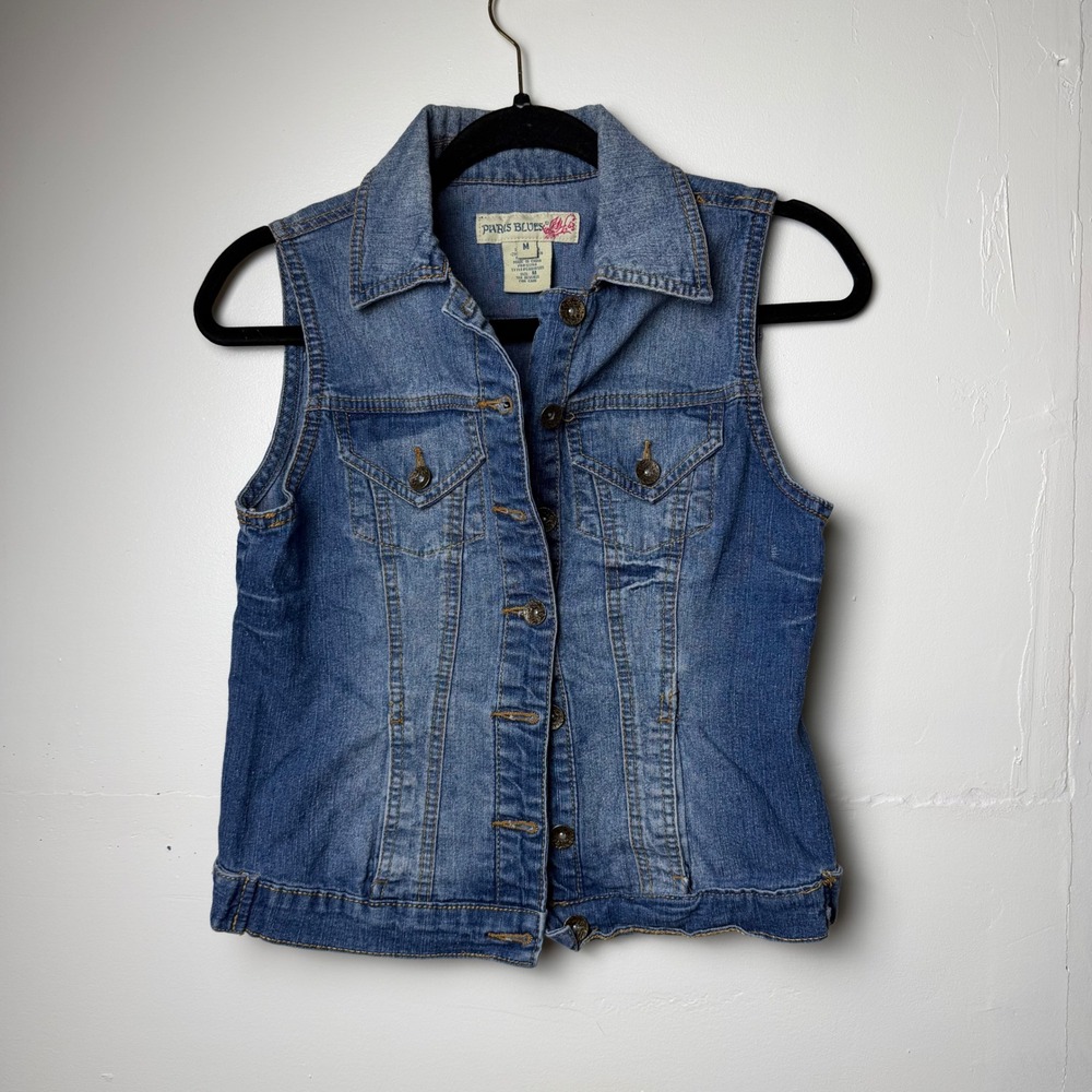 Paris Blues Jean Denim Vest Sz M Early 2000s Y2K Streetwear